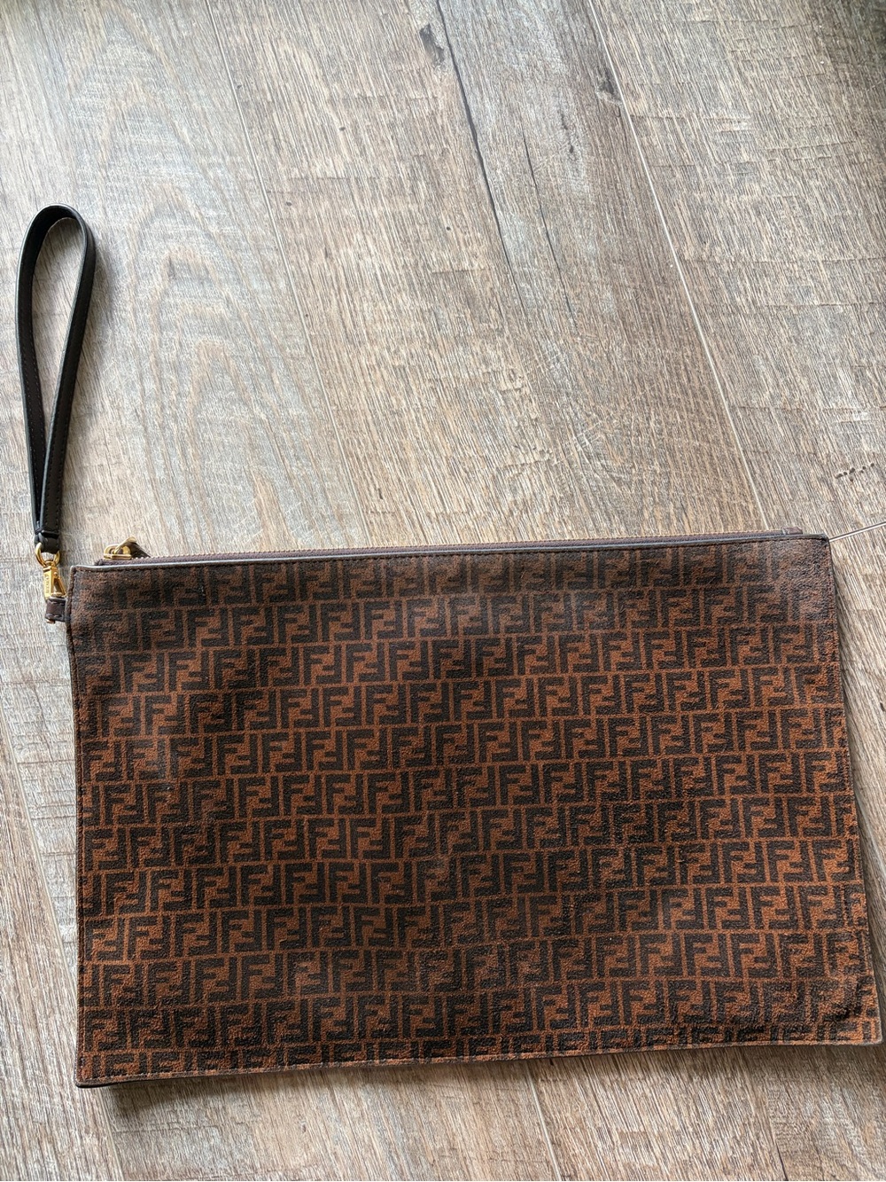 Fendi  large Brown Monogram Zip Wristlet Pouch
